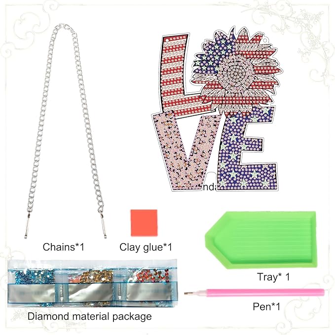 AiYuanzsh Patriotic Diamond Painting Hanging Sign – Love Door Wall Decoration with American Flag Sunflower, Leopard Print, DIY 5D Rhinestone Art Craft for 4th of July Home Decor