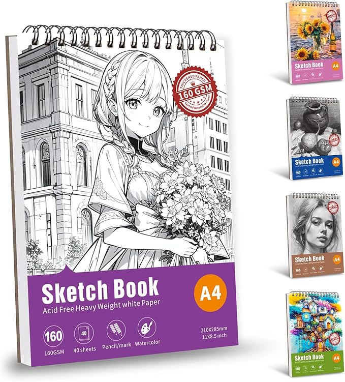 Thickened Mixed Media Sketchbook - Three Different Sizes, Drawing Paper Pad-108lb/160gsm, (Anime X, A4 (Large Size) 8.5X11.8 inch)