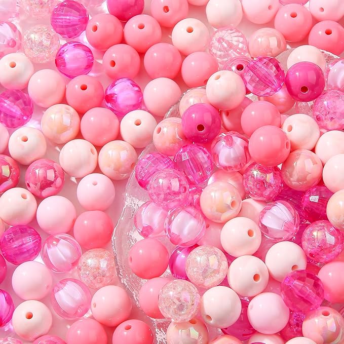 16mm Acrylic Bead 100pcs Pink Focal Spacer Bead Chunk Bubblegum Beads for DIY Crafting Necklace Bracelet Jewelry Making Keychain (Pink)