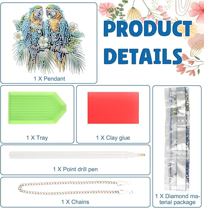 DOMROM Parrot Diamond Art Hanging Kits for Adults Beginners, Special Shaped Crystal Diamond Painting Parrot Pendant, DIY Diamond Art Suncatchers Bird for Home Garden Wall Decor Gift