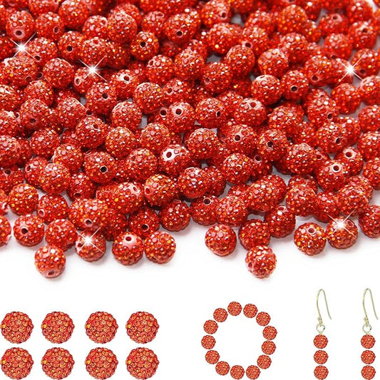 100 Pcs 10mm Rhinestone Beads for Jewelry Making, Orange Shiny Round Shamballa Disco Baseball Necklace Beads Sparkle Crystal Clay Pave Rhinestones Bead for DIY Bracelet Earring Craft Making Supplies