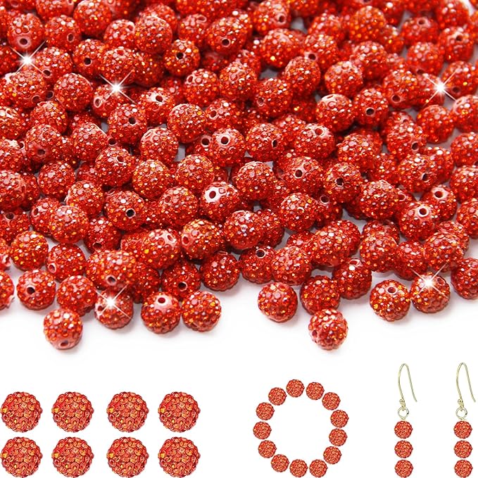 150 Pcs 10mm Rhinestone Beads for Jewelry Making, Orange Shiny Round Shamballa Disco Baseball Necklace Beads Sparkle Crystal Clay Pave Rhinestones Bead for DIY Bracelet Earring Craft Making Supplies
