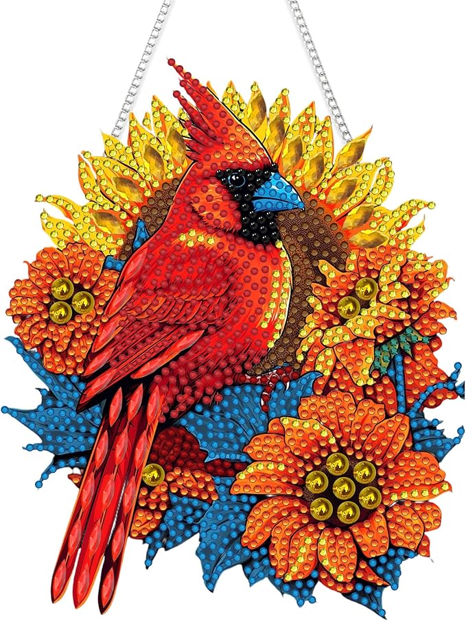 SKRYUIE Bird Hanging Diamond Art Kits for Adults Pendant Suncatcher, Special Shaped Crystal DIY Pearl Diamond Painting Kit, Gift for Mother Spring Summer Window Wreath Decor 7.48 x 7.32 Inch A1