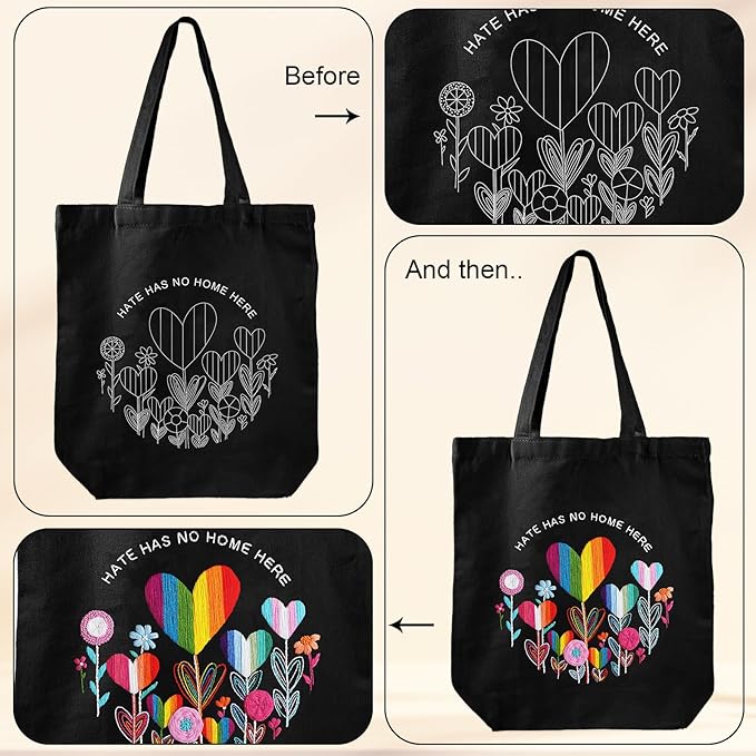 Louise Maelys LGBT Love Embroidery Kit Canvas Tote Bag for Beginners,Cross Stitch Kits for Adults,DIY Crafts Needlepoint,Women Shopping Reusable Grocery Bags