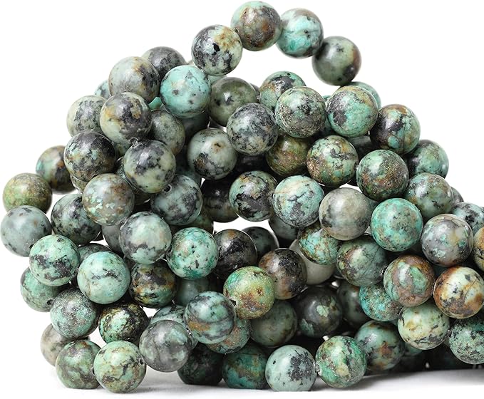 cheavian 35pcs 10mm natural african turquoise stone gemstone round loose beads for jewelry making diy bracelet necklace materials 1 strand 15"