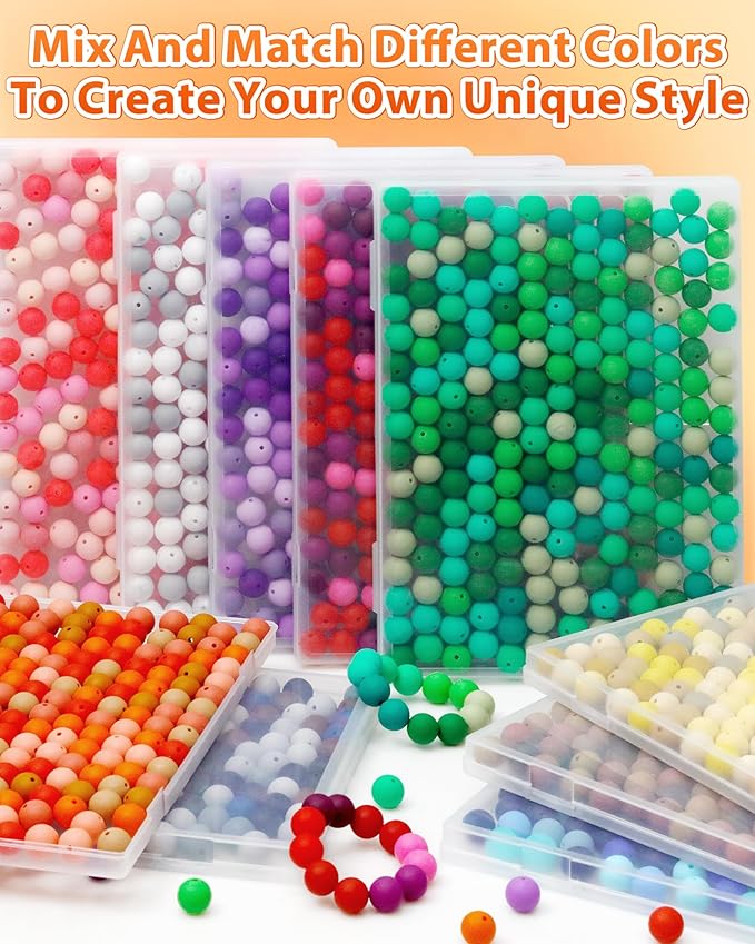 160pcs fiveizero 15mm silicone beads for keychain making - mixed color round rubber beads bulk, diy craft supplies for bracelets necklaces pens(orange)