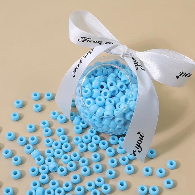 1000Pc Boxed Light Blue Pony Beads, 9MM Plastic Craft Beads with Large Hole, Light Blue Hair Bead for Braids, Bracelet Bead for Jewelry Making