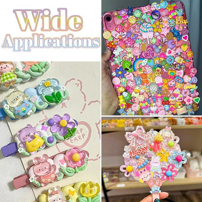 60PCS Slime Charms Jelly Cute Flatback Resin Charms for Slime, Random Kawaii Decoden Charm for Embellishments Phone Junk Case Charm Bulk, Scrapbooking Crafting & DIY Decor (Multicolor)