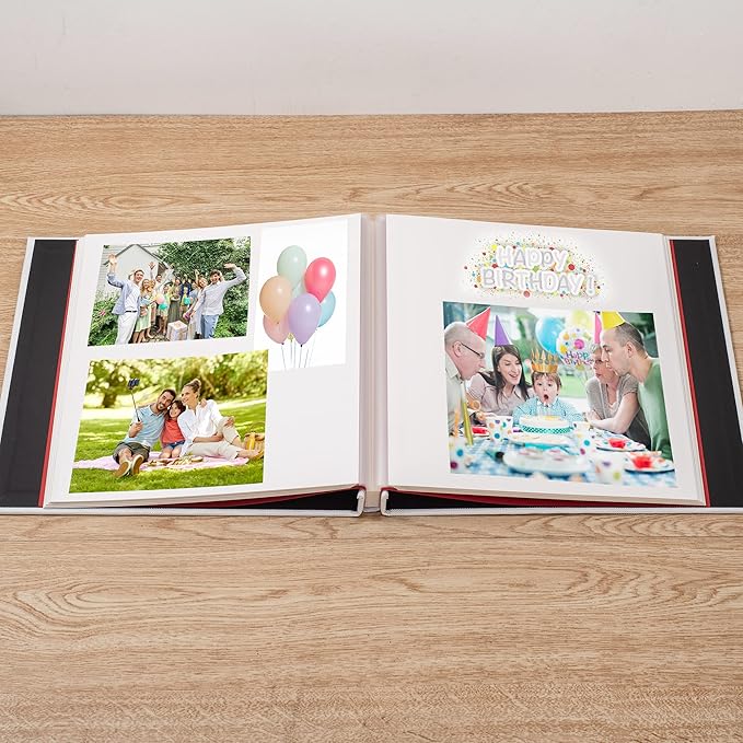 Large Photo Album Self Adhesive 4x6 5x7 6x8 8x10 Pictures Scrapbook Magnetic Album DIY Scrap Book 60 Sticky Pages Linen Cover DIY Photo Album with A Metallic Pen and DIY Accessories(White)