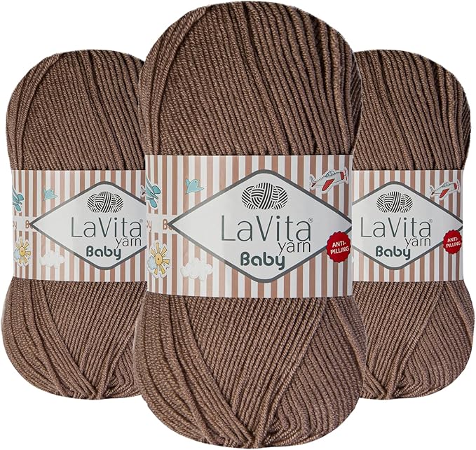 LaVita Baby Premium Anti-Pill Acrylic Yarn - 820 Yards, 3 x 3.5 oz - Warm, Airy Fiber with Silky Texture - Oeko-TEX Certified, Durable, Lightweight, Long-Lasting, Solid Pastel Colors - 3 Skeins Pack