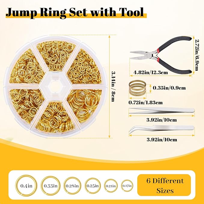Gartful Jump Rings for Jewelry Making, 4-10mm Gold Jump Ring with Pliers & Tweezers & Opener Ring for Jewelry Repair & DIY Necklace, Bracelet, Earring, Keychain