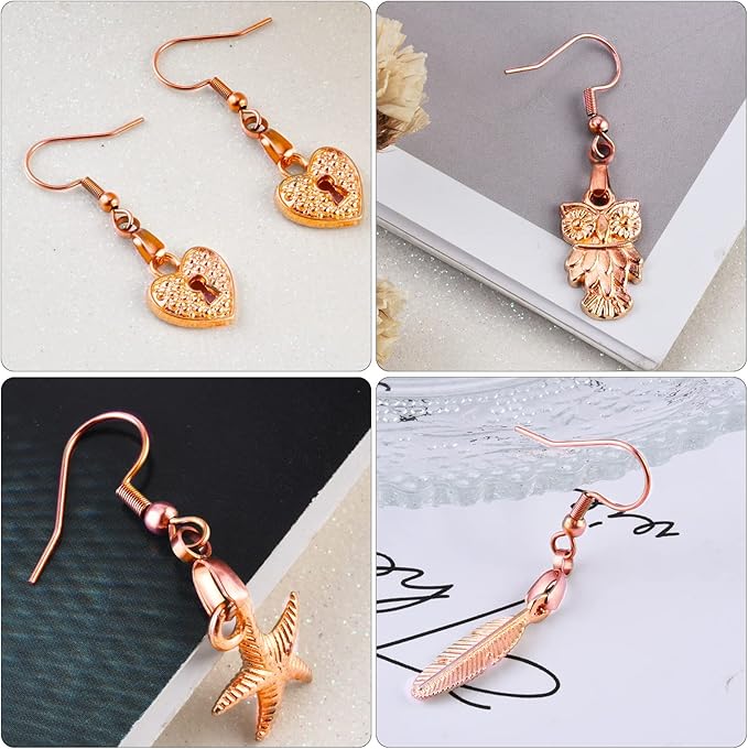 earring hooks 50pcs/25pairs, stainless steel rose gold ear wires fish hooks, hypo-allergenic jewelry findings parts for diy jewelry making