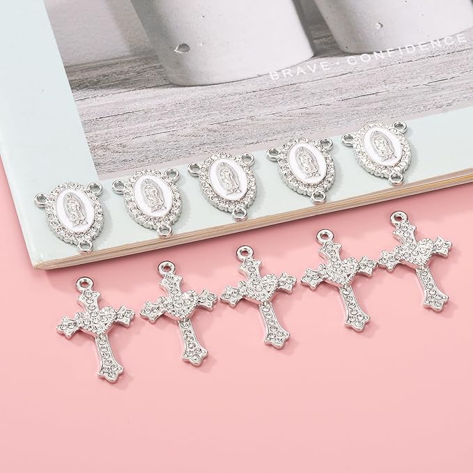 Jiali Q 20 Piece Set Rhinestone Cross Connectors and Pendants for Jewelry Making (Silver)