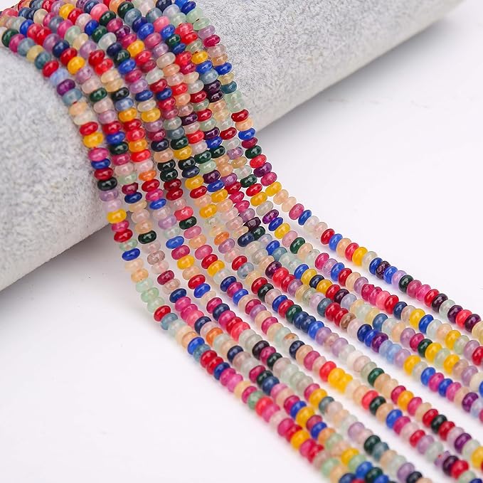 2 Strands (300PCs) Mix Color Rondelle Beads, 2 * 4mm Gemstone Loose Spacer Abacus Disk Beads for DIY Bracelet Necklace Earrings Jewelry Making, Craft Supplies Beading Kit (Type 5)