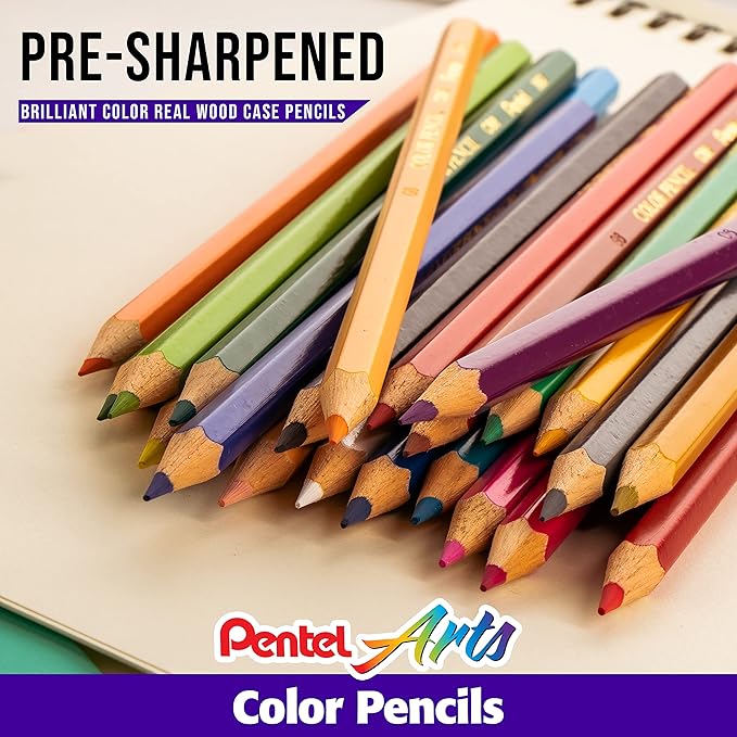 Pentel Arts Colored Pencils, Assorted Colors, Set of 24 (Pack of 2)