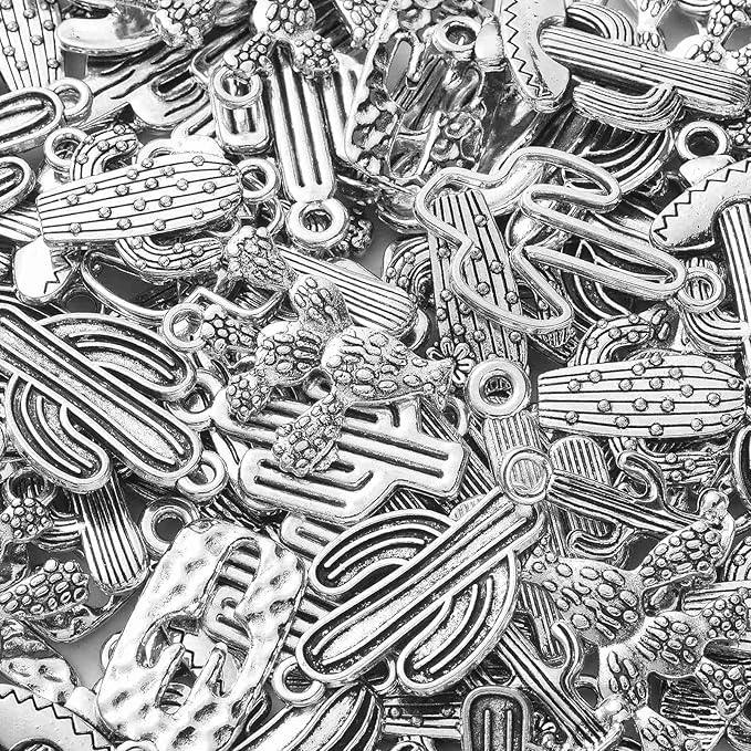 DanLingJewelry 100Pcs 10 Styles Tibetan Tropical Cactus Charms Summer Desert Plant Charms for Earring Necklace Bracelet Making
