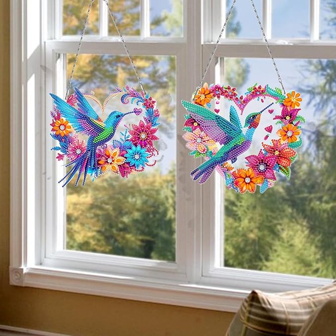 MaiYiYi 3 PCS Hanging Diamond Art Pendant Painting Kit Colorful Bird Special Crystal Gem Craft Painting Set Sparrow Diamond Painting Ornaments for Adult Home Wall Window Decor (12.59X7.67 in)