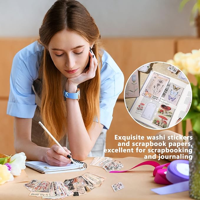 Containlol 600 Pcs Vintage Scrapbook Stickers for Junk Journal Antique Scrapbooking Supplies Aesthetic Decorative Washi Paper Stickers Kit for Bullet Journaling DIY Planner Cottagecore Collage Album
