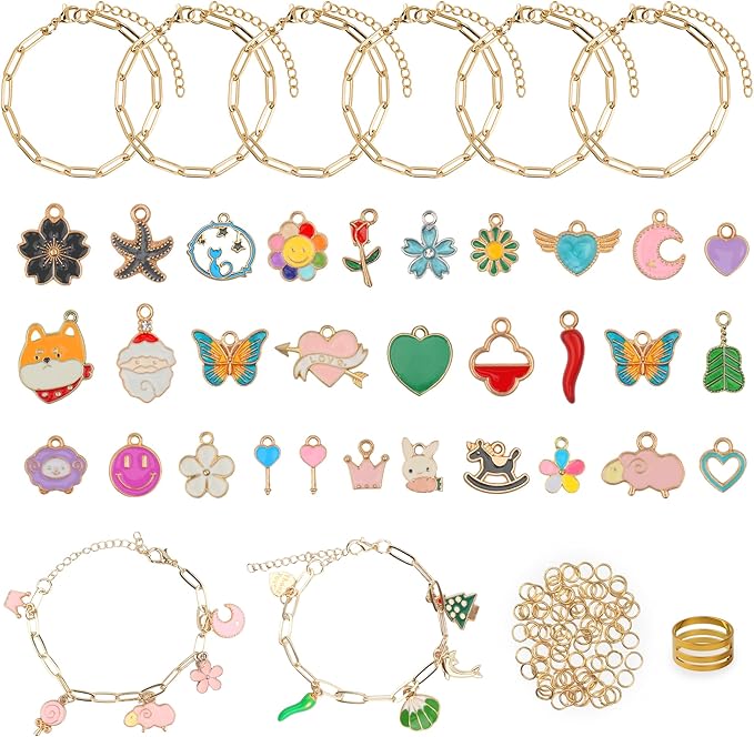 Starry 137PCS Charm Bracelet Making Kit Jewelry Making Kit Charms Including Paperclip Chain Bracelets,Charms,Jump Rings for Jewelry Making