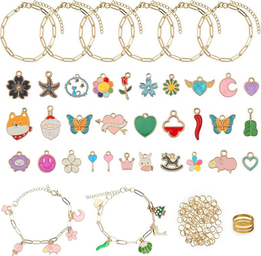 Starry 137PCS Charm Bracelet Making Kit Jewelry Making Kit Charms Including Paperclip Chain Bracelets,Charms,Jump Rings for Jewelry Making