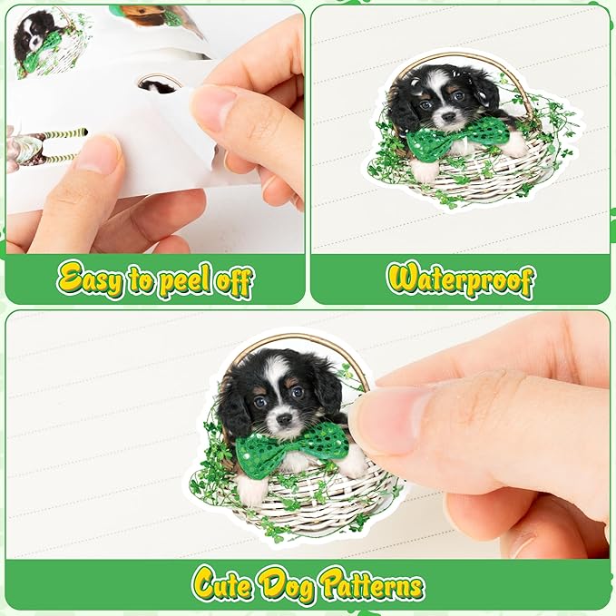 h1vojoxo st. patrick's day sticker rolls - 1000pcs irish shamrock holiday dog stickers for kid 16 designs st. patrick's cute dog realistic sticker for craft st. patrick funny dog stickers for envelope