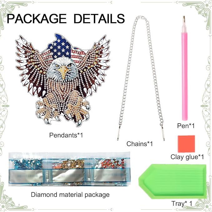 DIY Diamond Art Hanging Kits for Adults, Patriotic American Flag Owl Special Shaped Crystal Diamond Painting Ornament, Acrylic Window Suncatcher Pendant with Chain for Independence Day Home Decor Gift