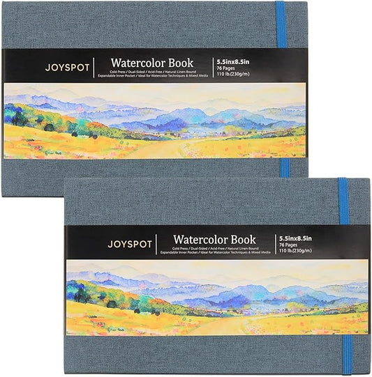 JOY SPOT! 5.5" x 8.5" Watercolor Pad, Pack of 2 (76 Sheets), 110 lb (230 GSM), Acid-Free Paper, Watercolor Book with Linen Bound for Watercolor Techniques and Mixed Media