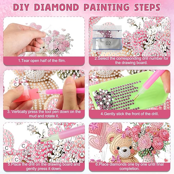 DOMROM Bear Diamond Art Hanging Kits for Adult Beginners, Special Shaped Crystal Diamond Painting Bear Pendant, DIY Diamond Art Suncatchers Animal for Home Garden Wall Decor Gift