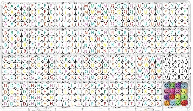 Alphabet Beads A-Z 1400Pcs Letter Beads, Acrylic 4x7mm Round Letter Beads Kits,Black Digit and Colorful Smile Beads for Bracelets Necklaces DIY Jewelry Making (Colorful,1400PCS)