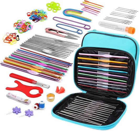 IMZAY 110 Pcs Crochet Hooks Set, 0.6mm-6.5mm Crochet Needles for Yarn Crochet Kits for Beginners, Ergonomic Crochet Hooks with Knitting Accessories, Crochet Supplies, Knitting Needles for Crocheters