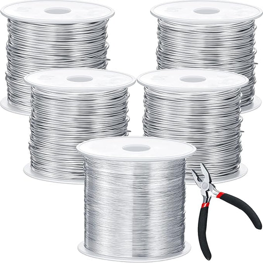 Funrous 5 Rolls 5 Size Jewelry Wire 18, 20, 22, 24, 26 Gauge Copper Wire Kit Jewelry Beading Bendable Craft Metal for Making Crafts, Sculpting with a Pliers(Silver)