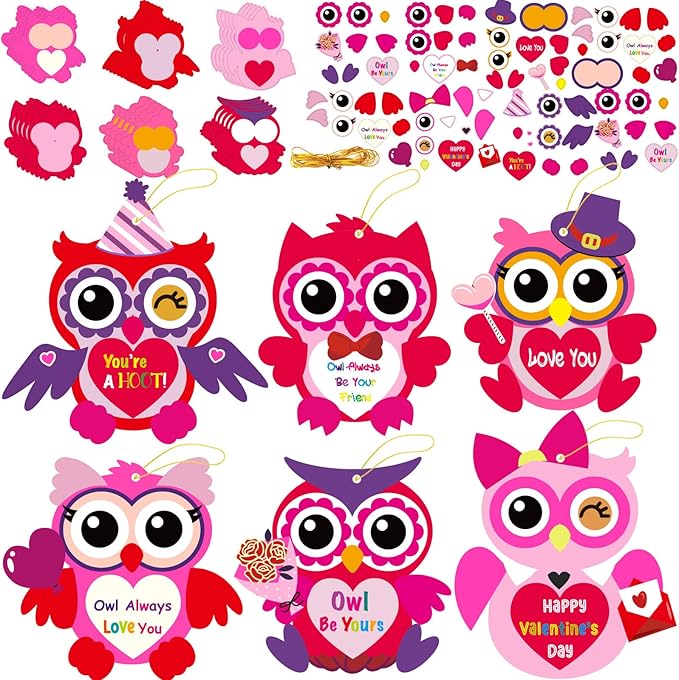 chiazllta 30 PCS Valentine's Day Craft Kits DIY Owl Craft for Valentine's Heart Craft Make Your Own Owl Bulk Set for Home Game Activities