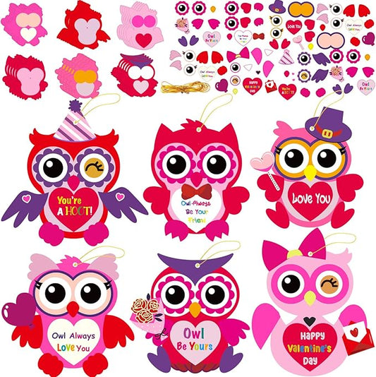 chiazllta 30 PCS Valentine's Day Craft Kits DIY Owl Craft for Valentine's Heart Craft Make Your Own Owl Bulk Set for Home Game Activities