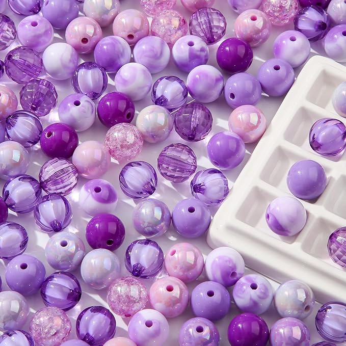 16mm Acrylic Bead 100pcs Purple Focal Spacer Bead Chunk Bubblegum Beads for DIY Crafting Necklace Bracelet Jewelry Making Keychain (Purple)