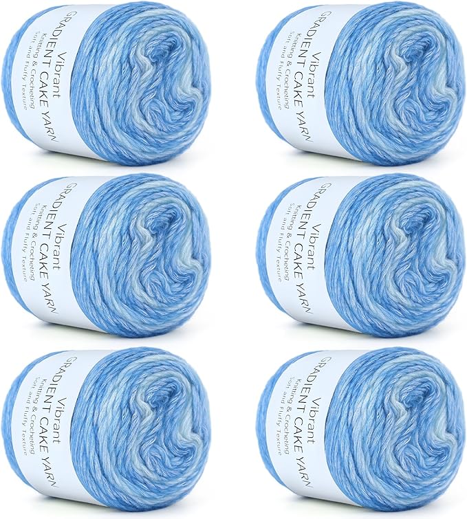 Aeelike Cake Yarn for Crocheting, 6 Skeins Gradient Yarn 100g (3.52 oz) 245m (267 Yards) # 3 Light Weight, Soft Ombré Yarns Fairyland Yarns Rainbow for Making Colorful Crafts, Fantasy Blue Gradient