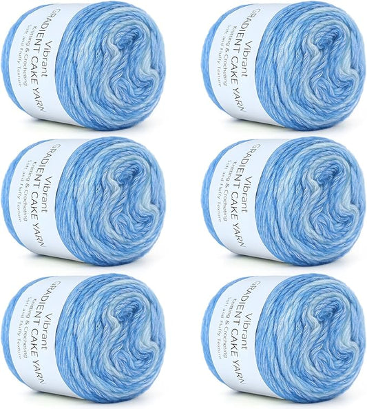Aeelike Cake Yarn for Crocheting, 6 Skeins Gradient Yarn 100g (3.52 oz) 245m (267 Yards) # 3 Light Weight, Soft Ombré Yarns Fairyland Yarns Rainbow for Making Colorful Crafts, Fantasy Blue Gradient