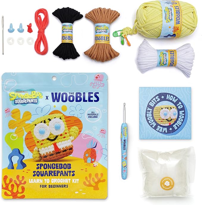 The Woobles Crochet Kit for Beginners – Spongebob Squarepants Craft Kit with Easy Peasy Yarn for Adults & Young Crafters, As Seen On Shark Tank, Step by Step Video Tutorials (Spongebob Squarepants)