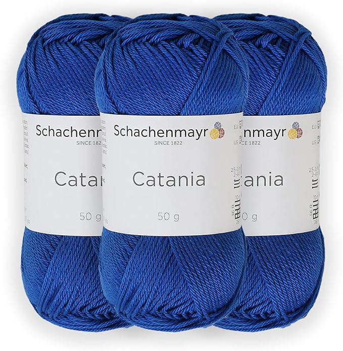 3 Skein/Pack Schachenmayr (SMC) Catania Originals Yarn, Each Ball 1.76 Oz (50gr) / 136 Yards (125 m), 100% Mercerized Cotton for Knitting and Crochet Yarn, Sport Weight, 201 - Royal