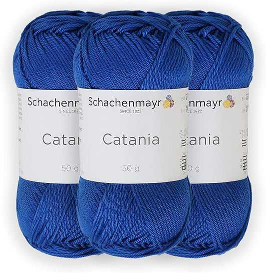 3 Skein/Pack Schachenmayr (SMC) Catania Originals Yarn, Each Ball 1.76 Oz (50gr) / 136 Yards (125 m), 100% Mercerized Cotton for Knitting and Crochet Yarn, Sport Weight, 201 - Royal