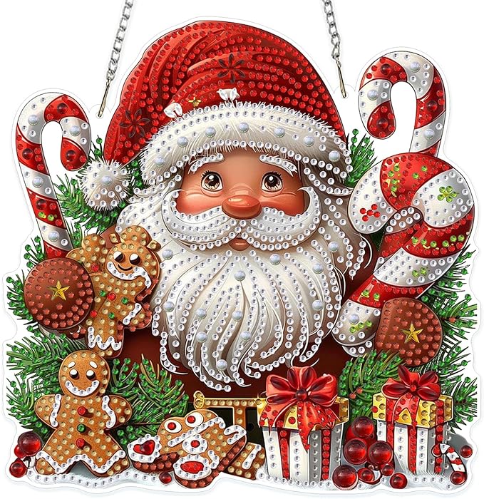 MOGTAA Christmas Diamond Art Hanging Kits for Adults Kids, Santa Claus Diamond Art Suncatchers, 5D Special Shape Diamond Painting Window Pendant Kit for Home Door Wall Decor