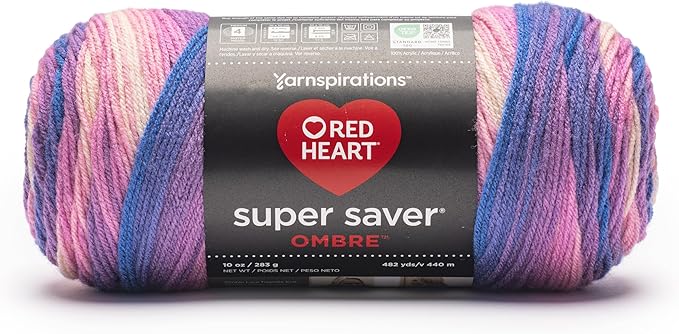 Red Heart Super Saver Ombre Party Yarn - 2 Pack of 283g/10oz - 100% Acrylic - #4 Worsted (Medium) - 482 Yards - Knitting/Crochet
