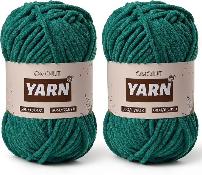 2 Packs Plush Chenille Chunky Crochet Yarn - Baby Yarn for Crocheting Soft - Velvet Yarns Knitting for Blankets Crafts - Fluffy Amigurumi Yarns 100g/131yds (2 Greener)