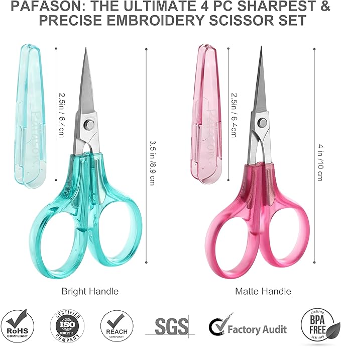 PAFASON Small Travel Embroidery Scissor Set Curved Straight Tip All Purpose for Quilting Sewing Knitting Crafting Cross Stitch Crochet Thread Yarn Paper Fabric Detail Multipurpose Cutting Safety Case