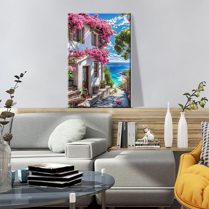ATDMS Paint by Numbers Kit for Adults with Frame Landscape Paint by Number with Easel DIY Flowers House Adult Paint by Number Kits Paint by Numbers Kit on Canvas for Gift Home Wall Decor 8x12 Inch