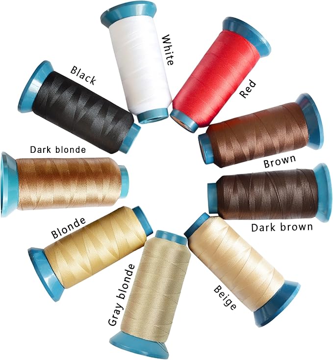 Hair Weaving Thread with C/J/I/T Needles 1500 Yards 210 D Strength Polyester Thread Sewing Thread for Making Wigs Hair Extension Kit (Dark Blonde)