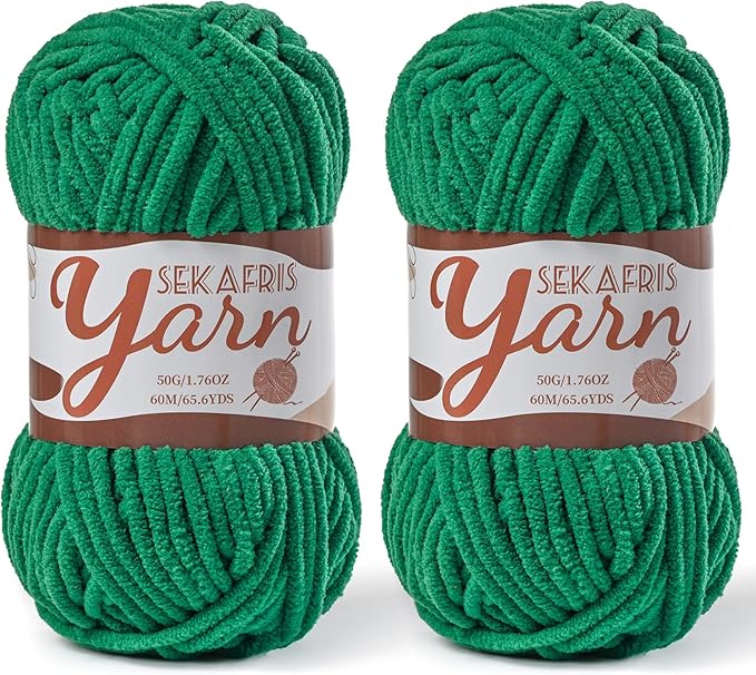 2 Pack Fluffy Velvet Yarn for Crocheting，Baby Blanket Yarn for Crocheting Soft，100g(131yds) Amigurumi Yarns，Plush Chenille Crochet Yarns，Puzzle Yarn for Crochet Weaving Craft(2 Greener)