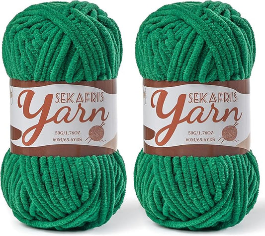 2 Pack Fluffy Velvet Yarn for Crocheting，Baby Blanket Yarn for Crocheting Soft，100g(131yds) Amigurumi Yarns，Plush Chenille Crochet Yarns，Puzzle Yarn for Crochet Weaving Craft(2 Greener)