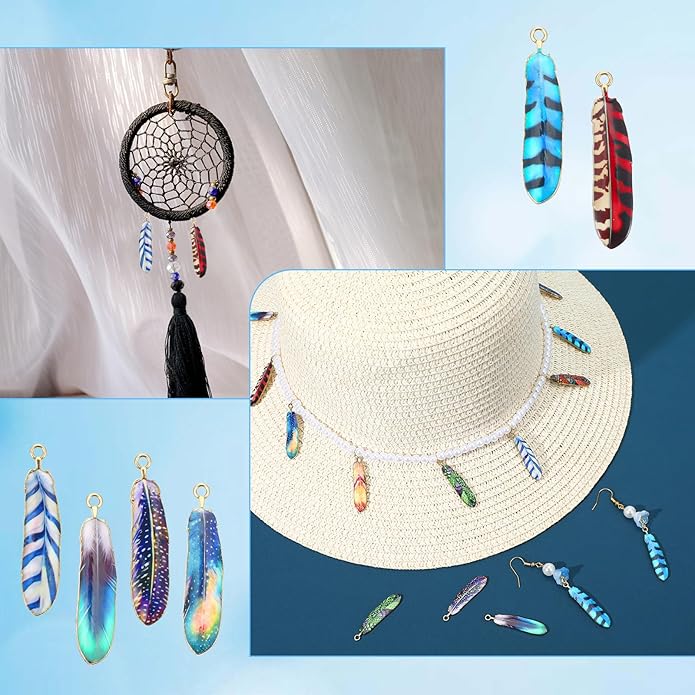Yolev 36 Pcs Feather Charms - 1.5 Inch Zinc Alloy Boho Charms for Jewelry Making - Native American Bohemian DIY Necklace Bracelet Earrings
