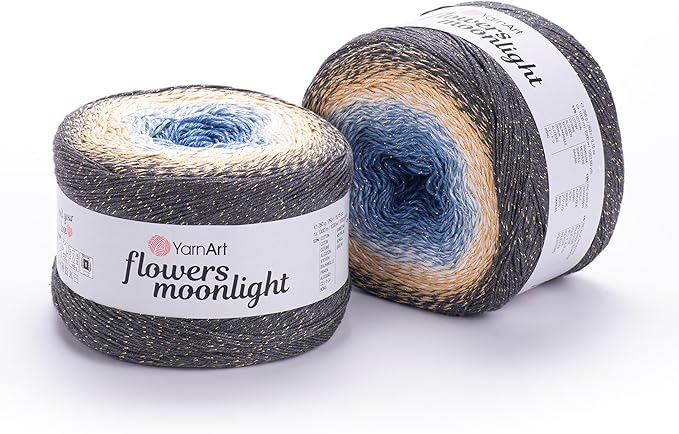 YarnArt Flowers Moonlight – Gradient Cotton Acrylic Yarn with Metallic Lurex, 9.17oz (250g), 1093 Yards – Shiny, Multicolor Cake Yarn for Crochet, Knitting, Shawls & DIY Projects (3287)