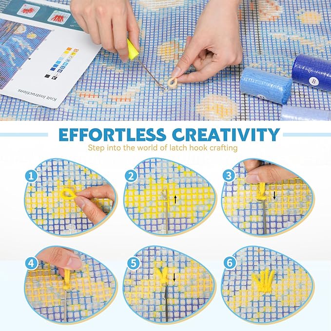 EsLuker.ly Latch Hook Rug Kit DIY Crochet Carpet for Beginners, Starry Sky Patterns Pre-Printed Canvas Yarn Rug Hooking Kits, Creative Craft Home Decor Ideal for Learning Rug Making